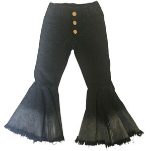 Toddler Girls Black Distressed Ruffle Flare Denim Jeans ~ Black, Size M (4T)